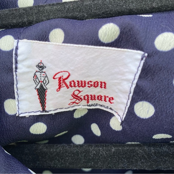 Vintage blue and white polka dot dress, long sleeve, bow at neck, buttons, M/L - Picture 12 of 13